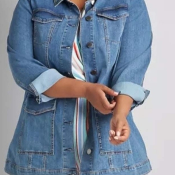 Lane Bryant Long Denim Jean Jacket Sz 16 - Picture 6 of 12